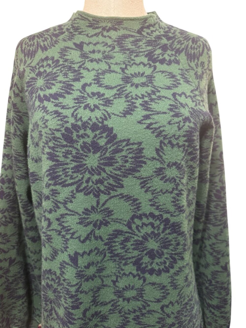 Maeve Anthropologie Green Floral Jacquard Sweater Dress Tunic Large - Picture 3 of 7